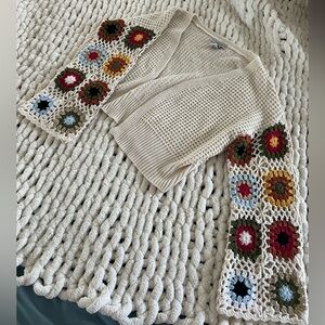 Sincerely Jules Cream Crochet Cardigan with Multicolor Accents